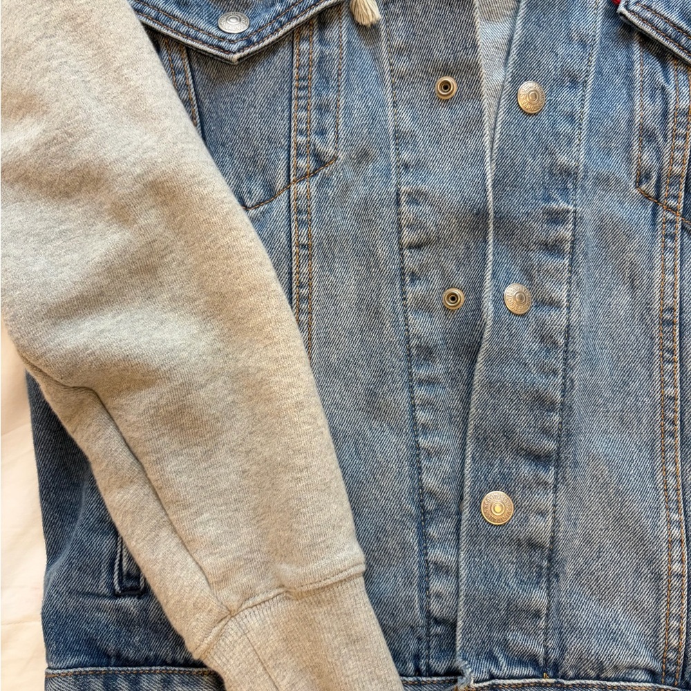 Levi's Blue Denim Jacket with Gray Hood - Picture 3 of 4